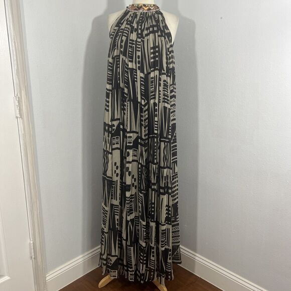 Anthropologie Nikita Mhaisalkar Dress Womens M Graphic‎ Halter Maxi Sleeveless - Picture 1 of 14